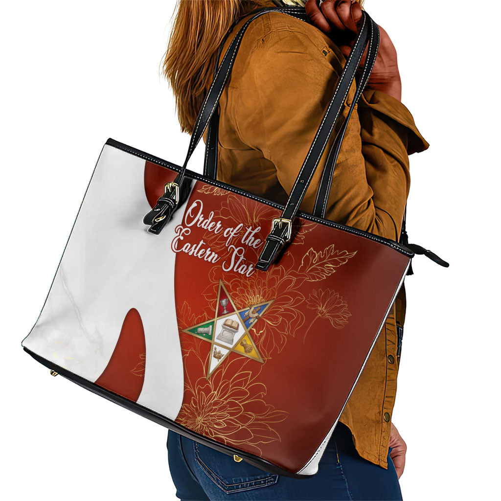 OES Order Of The Eastern Star Leather Tote Bag Five Pointed Star Emblem With Gold Floral Art