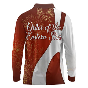 OES Order Of The Eastern Star Long Sleeve Polo Shirt Five Pointed Star Emblem With Gold Floral Art