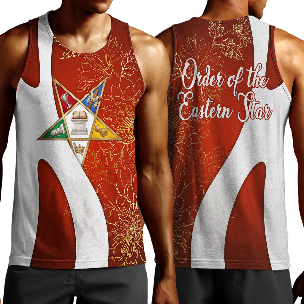 OES Order Of The Eastern Star Men Tank Top Five Pointed Star Emblem With Gold Floral Art