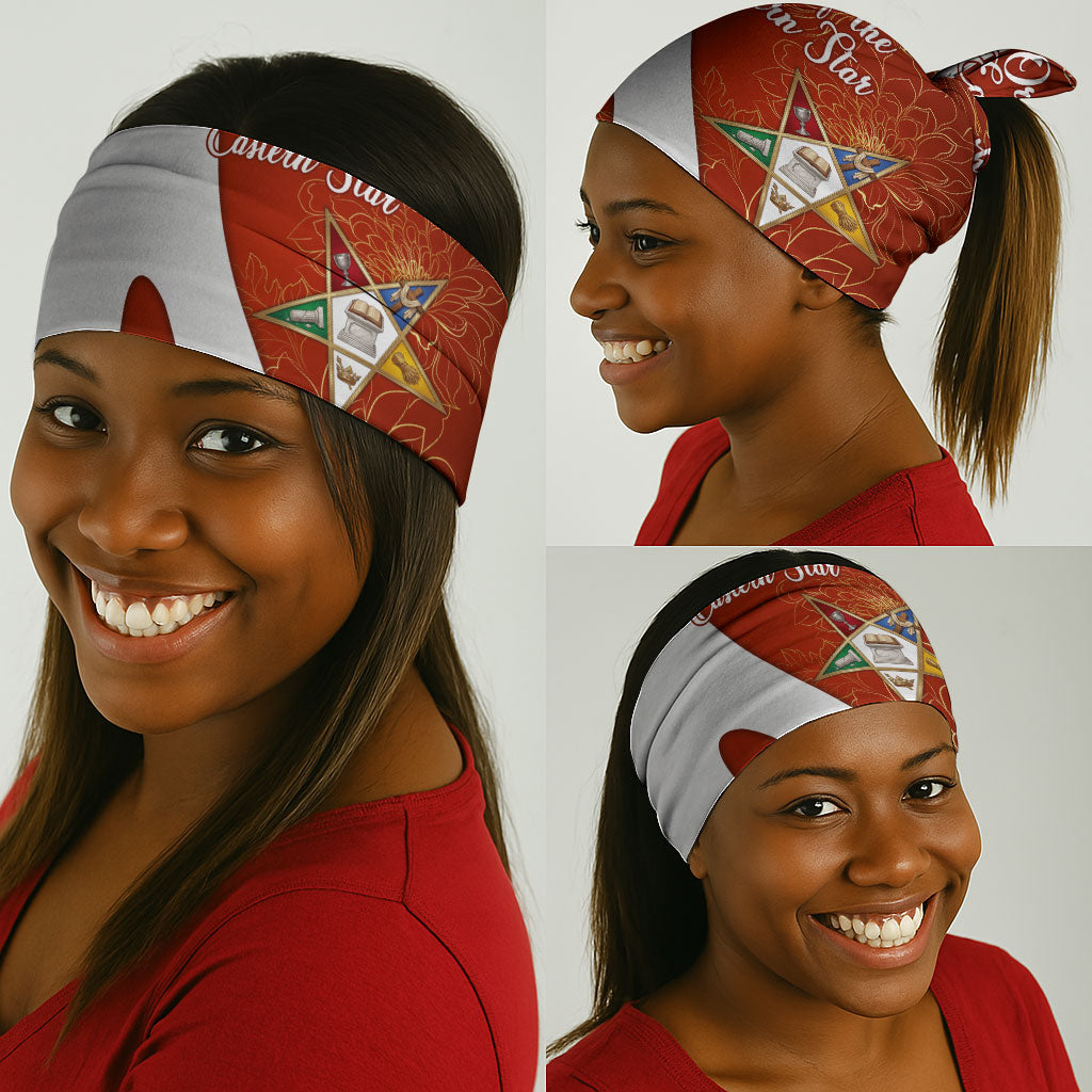 OES Order Of The Eastern Star Neck Gaiter Five Pointed Star Emblem With Gold Floral Art