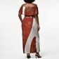 OES Order Of The Eastern Star Off Shoulder Maxi Dress Five Pointed Star Emblem With Gold Floral Art