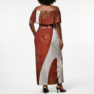 OES Order Of The Eastern Star Off Shoulder Maxi Dress Five Pointed Star Emblem With Gold Floral Art