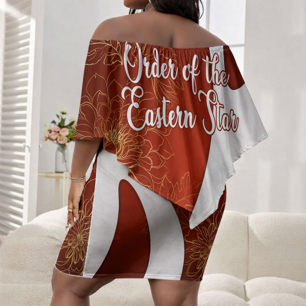 OES Order Of The Eastern Star Off Shoulder Short Dress Five Pointed Star Emblem With Gold Floral Art