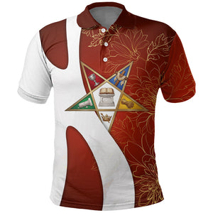 OES Order Of The Eastern Star Polo Shirt Five Pointed Star Emblem With Gold Floral Art