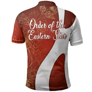 OES Order Of The Eastern Star Polo Shirt Five Pointed Star Emblem With Gold Floral Art