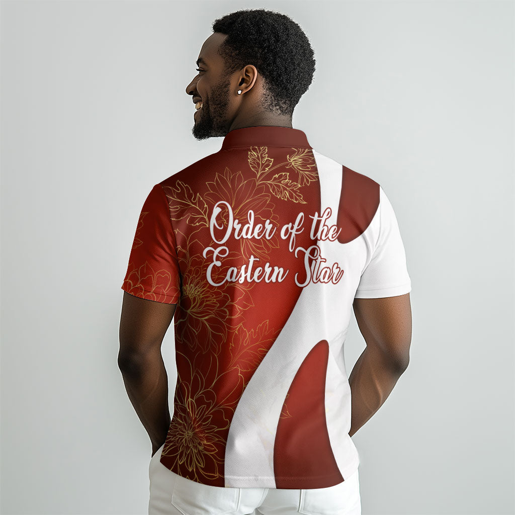 OES Order Of The Eastern Star Polo Shirt Five Pointed Star Emblem With Gold Floral Art