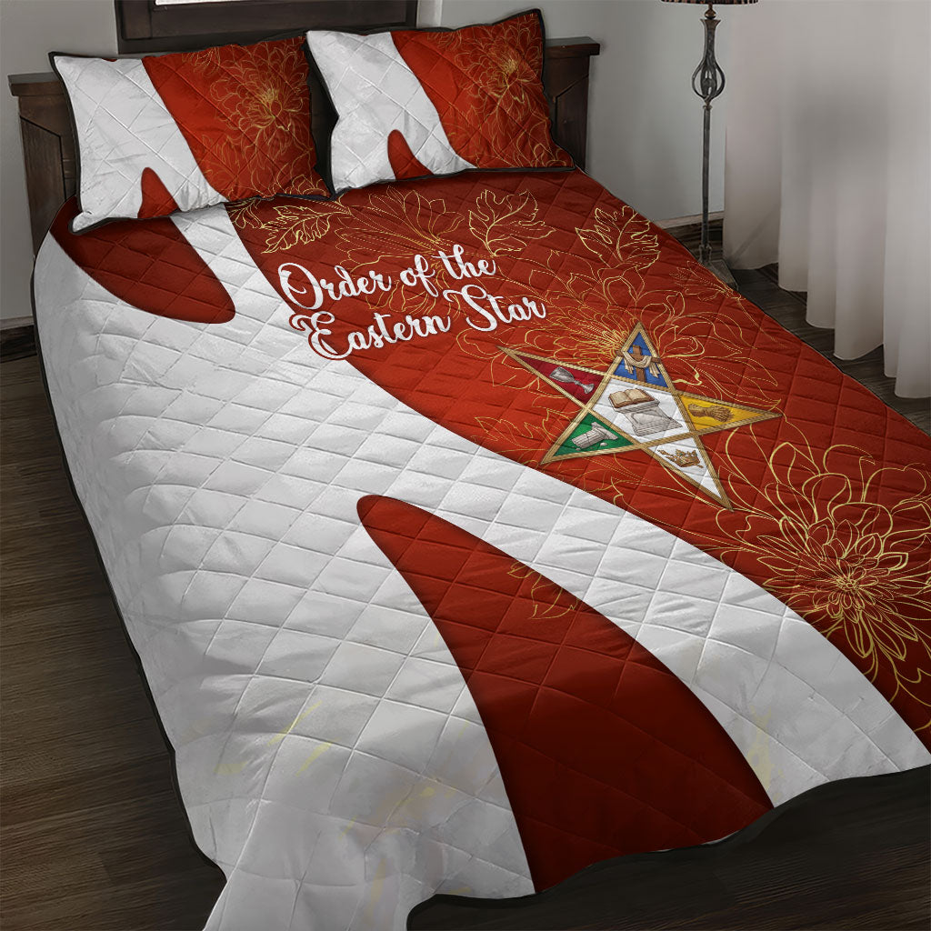 OES Order Of The Eastern Star Quilt Bed Set Five Pointed Star Emblem With Gold Floral Art