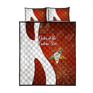 OES Order Of The Eastern Star Quilt Bed Set Five Pointed Star Emblem With Gold Floral Art