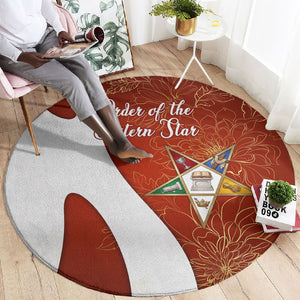 OES Order Of The Eastern Star Round Carpet Five Pointed Star Emblem With Gold Floral Art