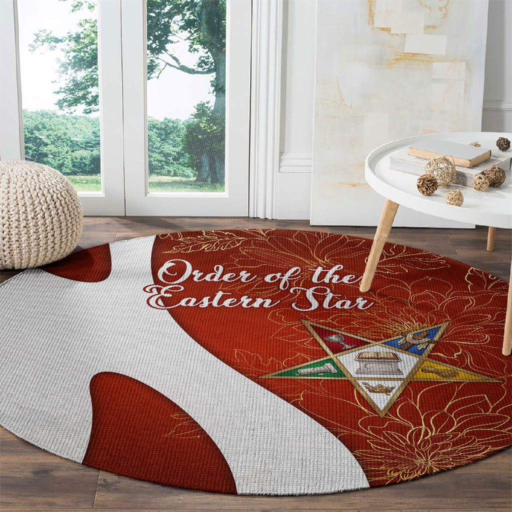 OES Order Of The Eastern Star Round Carpet Five Pointed Star Emblem With Gold Floral Art