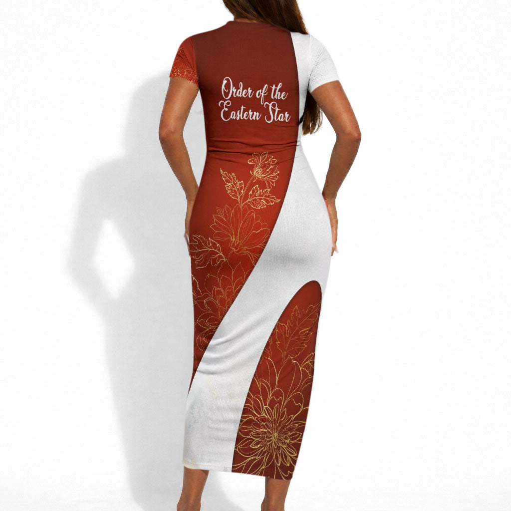 OES Order Of The Eastern Star Short Sleeve Bodycon Dress Five Pointed Star Emblem With Gold Floral Art