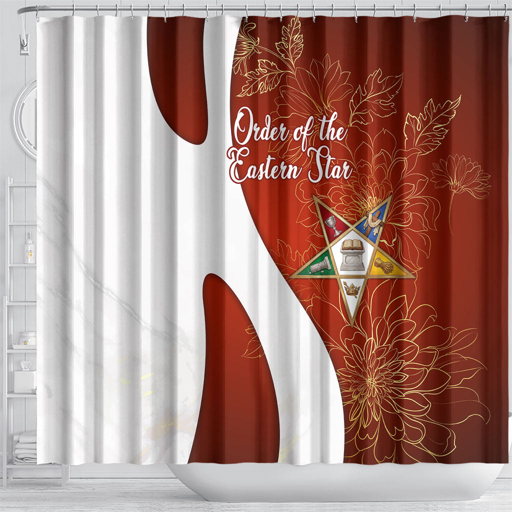 OES Order Of The Eastern Star Shower Curtain Five Pointed Star Emblem With Gold Floral Art