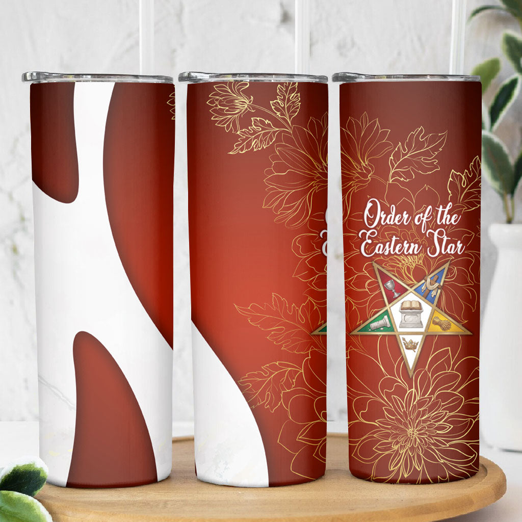 OES Order Of The Eastern Star Skinny Tumbler Five Pointed Star Emblem With Gold Floral Art