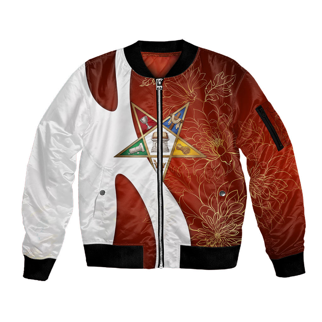 OES Order Of The Eastern Star Sleeve Zip Bomber Jacket Five Pointed Star Emblem With Gold Floral Art