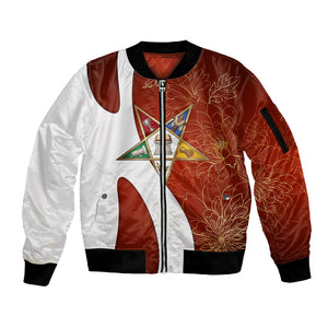 OES Order Of The Eastern Star Sleeve Zip Bomber Jacket Five Pointed Star Emblem With Gold Floral Art