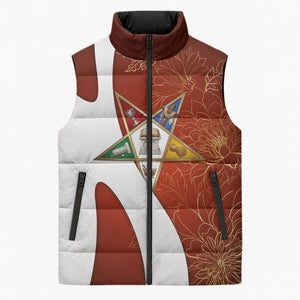 OES Order Of The Eastern Star Sleeveless Puffer Jacket Five Pointed Star Emblem With Gold Floral Art