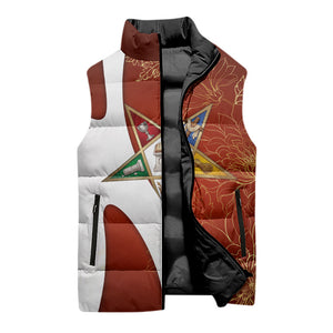 OES Order Of The Eastern Star Sleeveless Puffer Jacket Five Pointed Star Emblem With Gold Floral Art