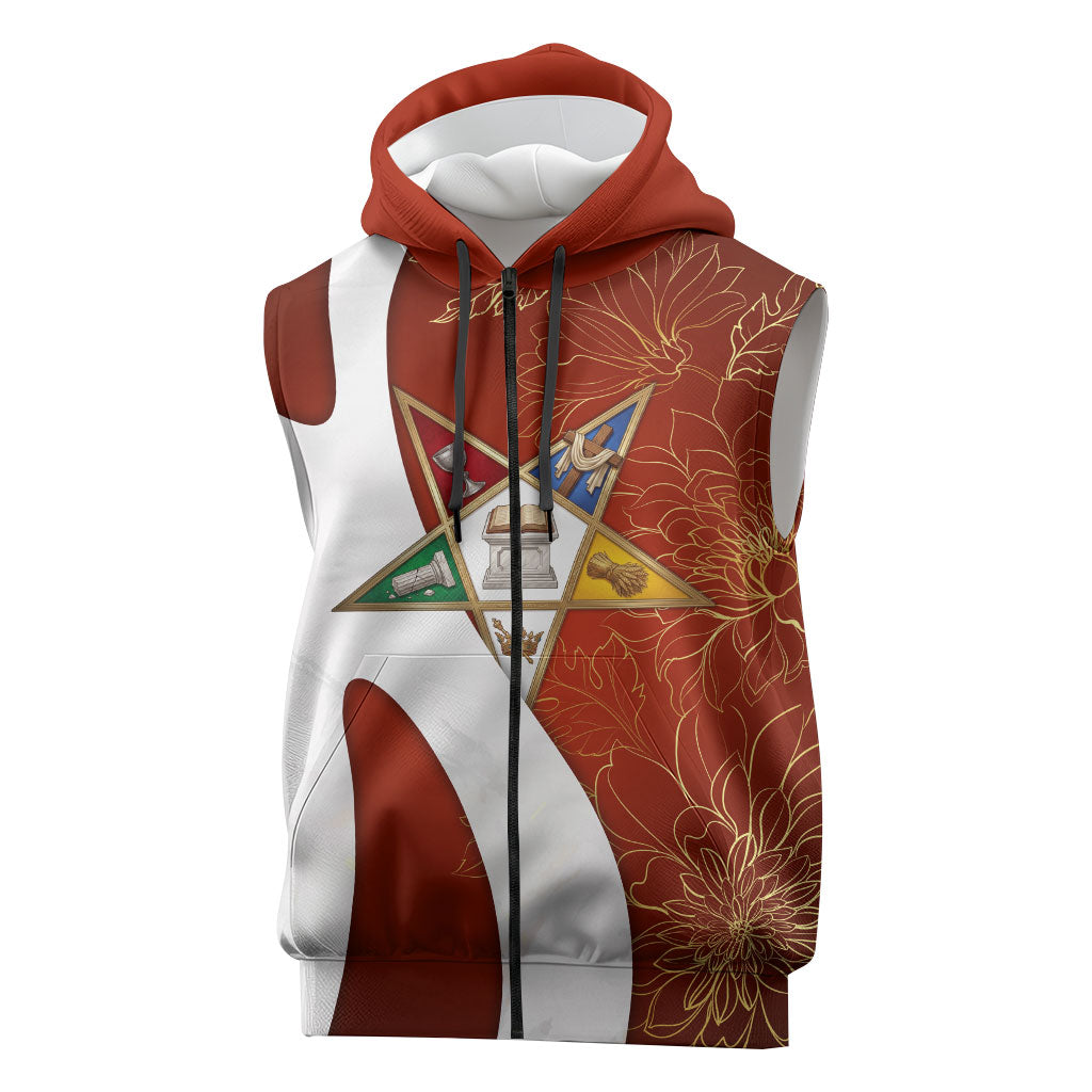OES Order Of The Eastern Star Sleeveless Zip Hoodie Five Pointed Star Emblem With Gold Floral Art
