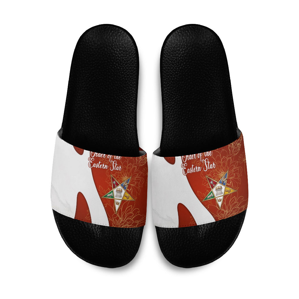 OES Order Of The Eastern Star Slide Sandals Five Pointed Star Emblem With Gold Floral Art