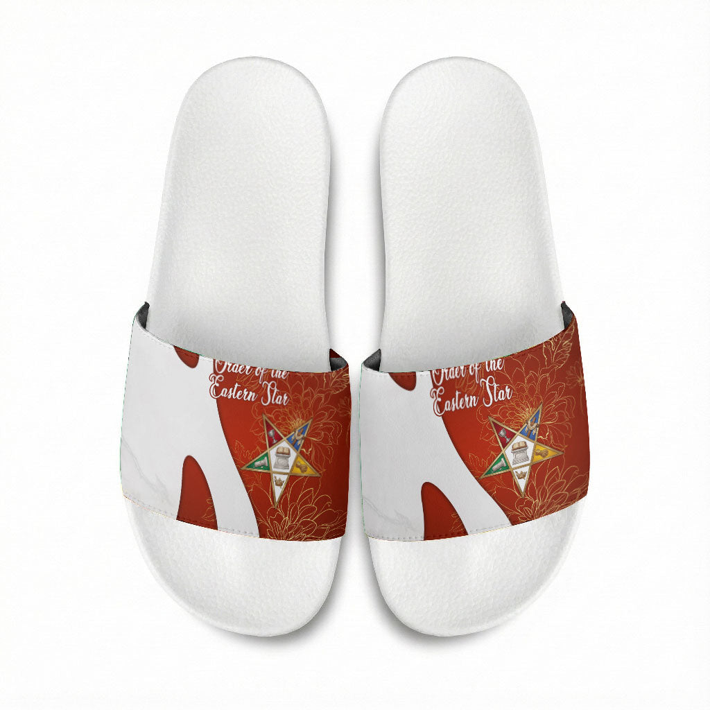 OES Order Of The Eastern Star Slide Sandals Five Pointed Star Emblem With Gold Floral Art
