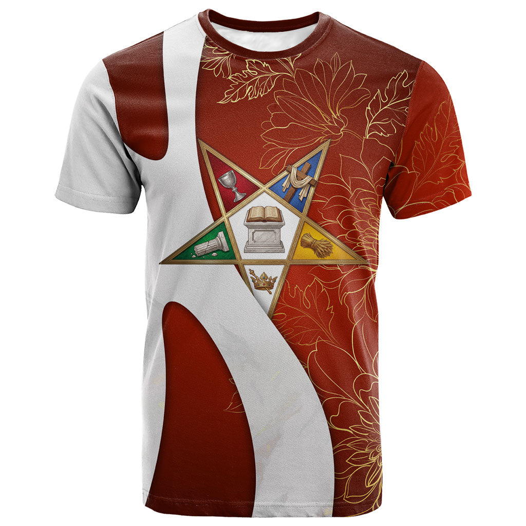 OES Order Of The Eastern Star T shirt Five Pointed Star Emblem With Gold Floral Art