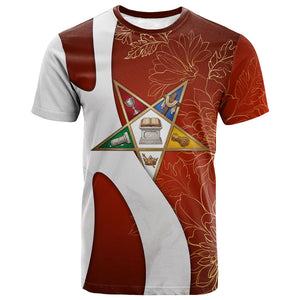 OES Order Of The Eastern Star T shirt Five Pointed Star Emblem With Gold Floral Art