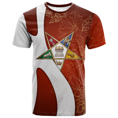 OES Order Of The Eastern Star T shirt Five Pointed Star Emblem With Gold Floral Art