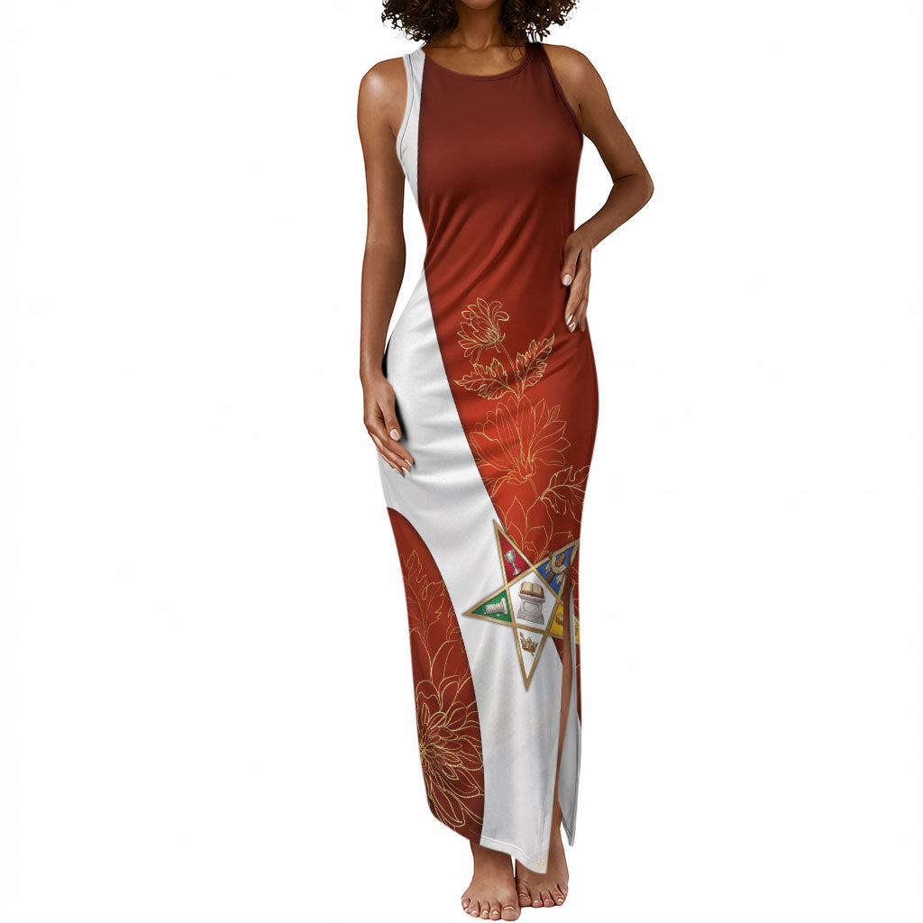 OES Order Of The Eastern Star Tank Maxi Dress Five Pointed Star Emblem With Gold Floral Art