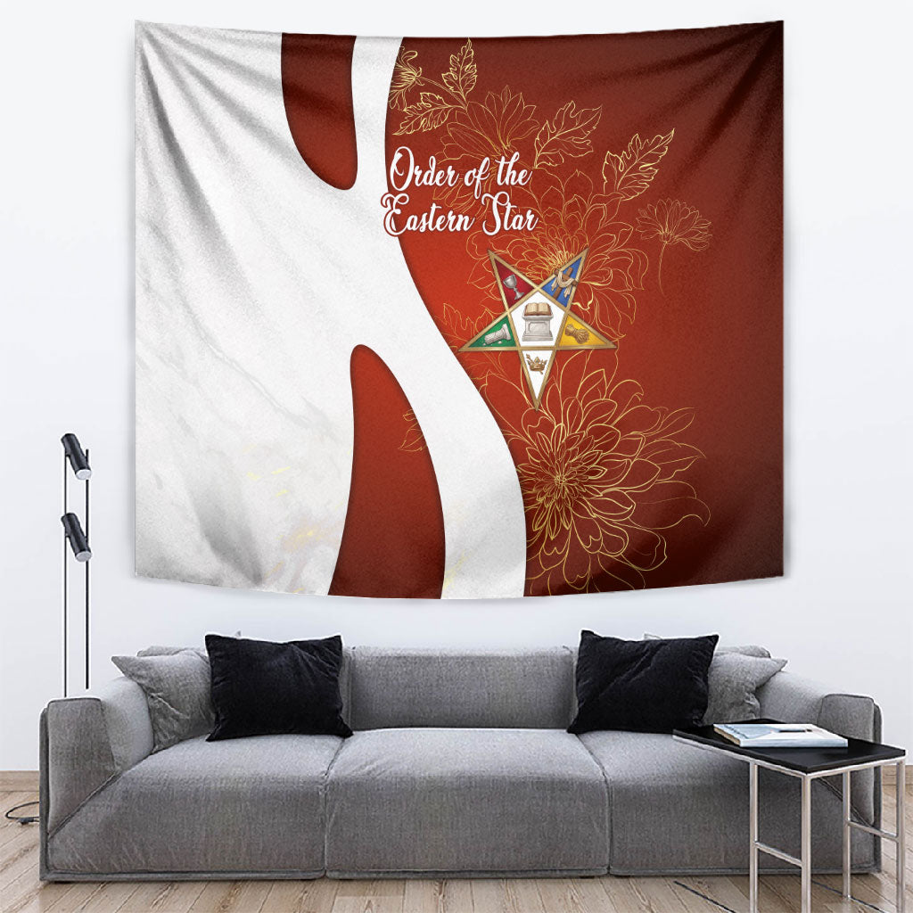 OES Order Of The Eastern Star Tapestry Five Pointed Star Emblem With Gold Floral Art