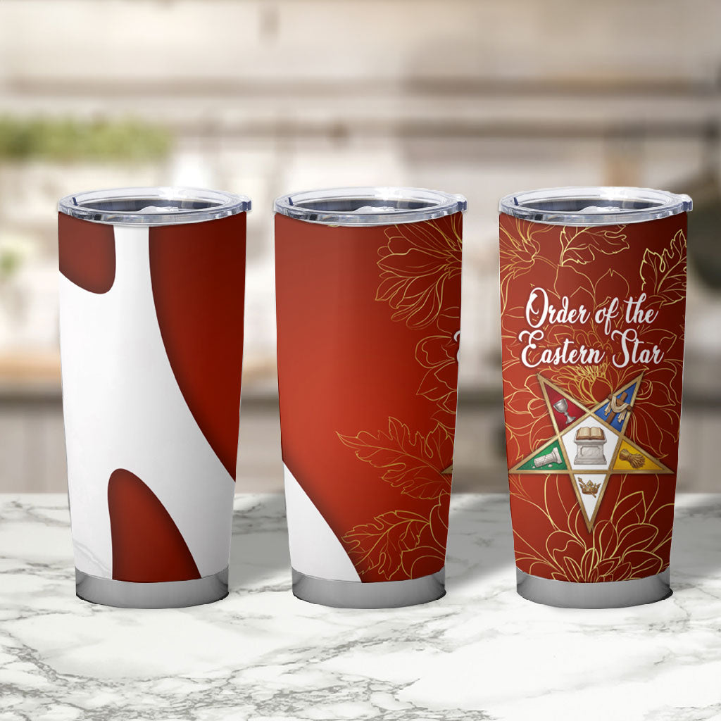 OES Order Of The Eastern Star Tumbler Cup Five Pointed Star Emblem With Gold Floral Art