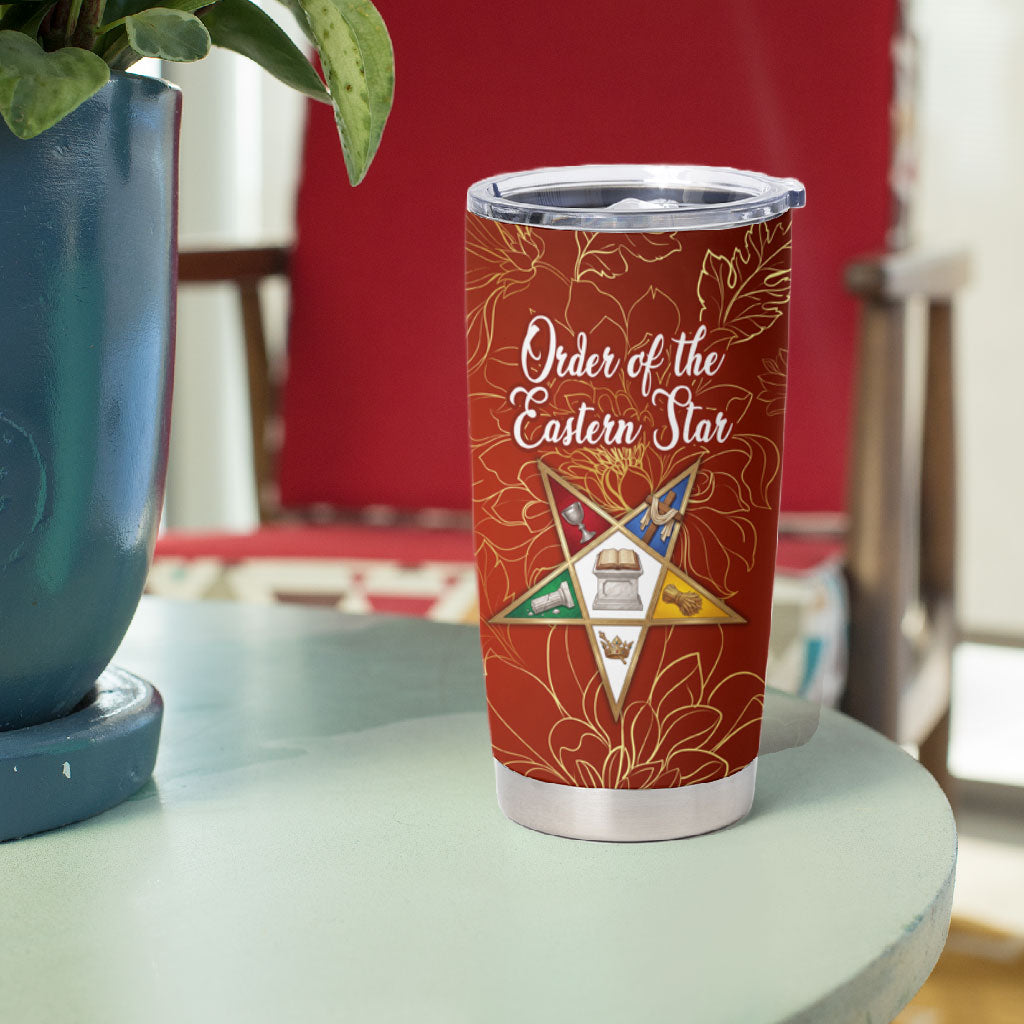 OES Order Of The Eastern Star Tumbler Cup Five Pointed Star Emblem With Gold Floral Art