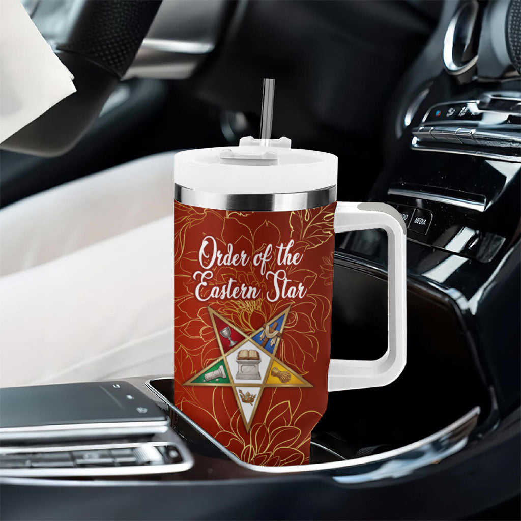 OES Order Of The Eastern Star Tumbler With Handle Five Pointed Star Emblem With Gold Floral Art