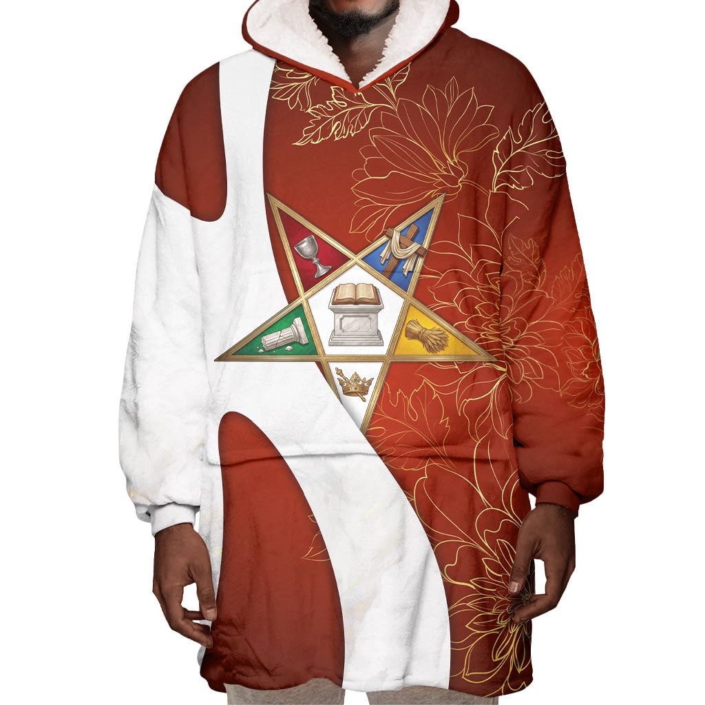 OES Order Of The Eastern Star Wearable Blanket Hoodie Five Pointed Star Emblem With Gold Floral Art
