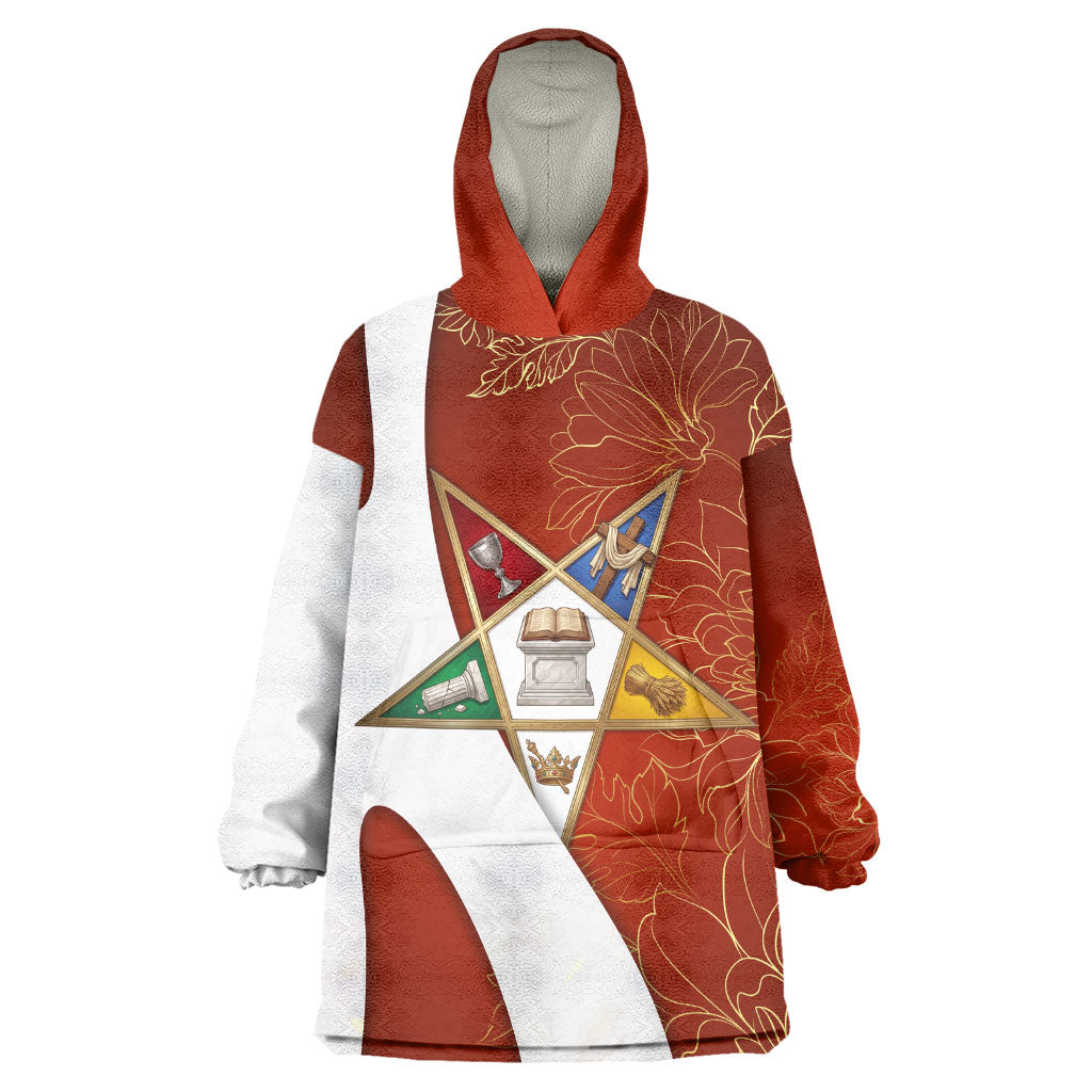 OES Order Of The Eastern Star Wearable Blanket Hoodie Five Pointed Star Emblem With Gold Floral Art