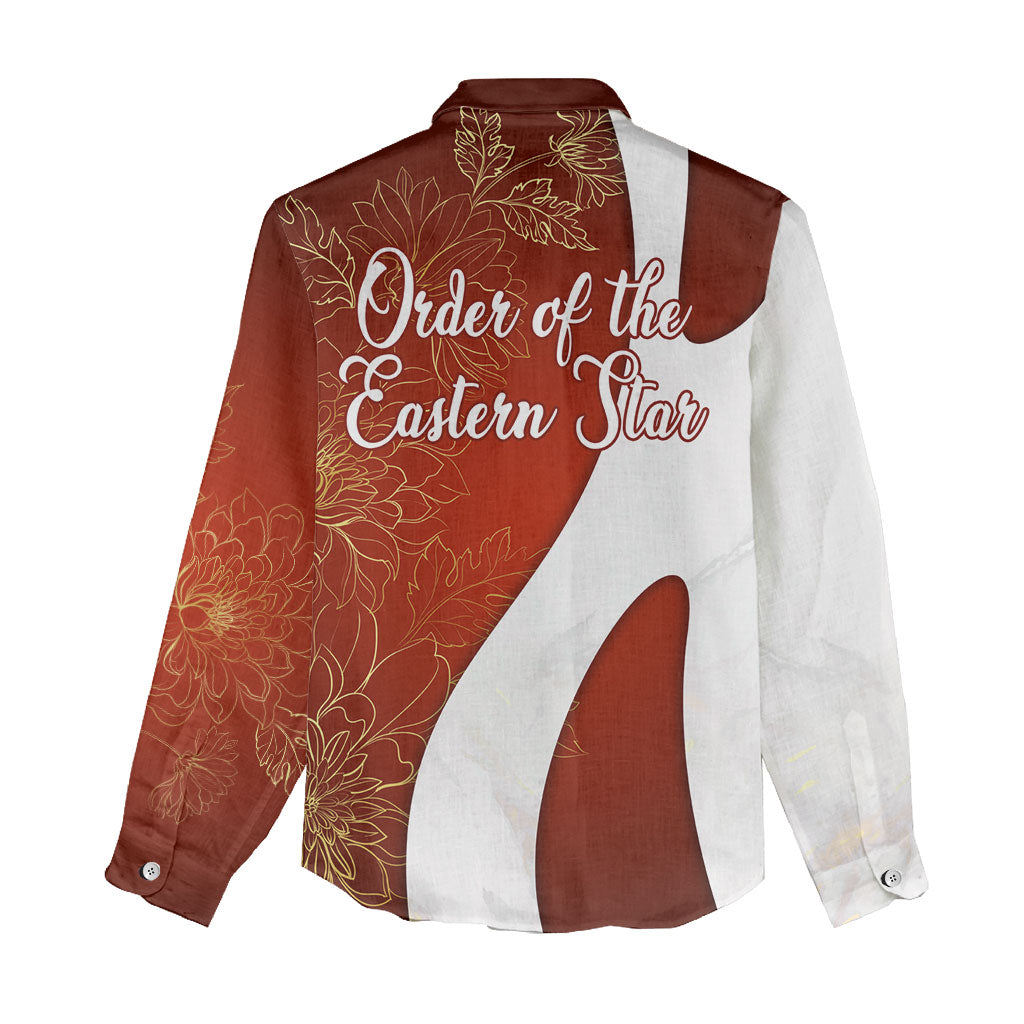 OES Order Of The Eastern Star Women Casual Shirt Five Pointed Star Emblem With Gold Floral Art
