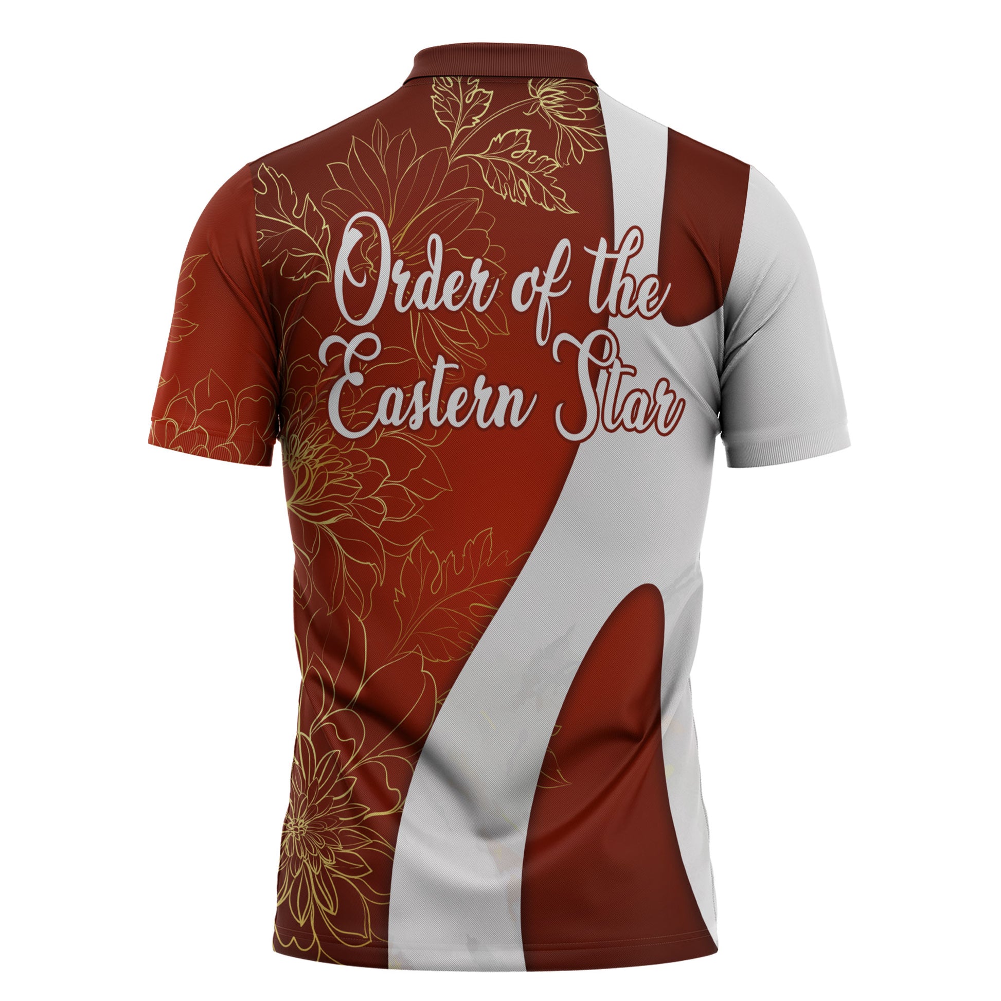 OES Order Of The Eastern Star Zipper Polo Shirt Five Pointed Star Emblem With Gold Floral Art