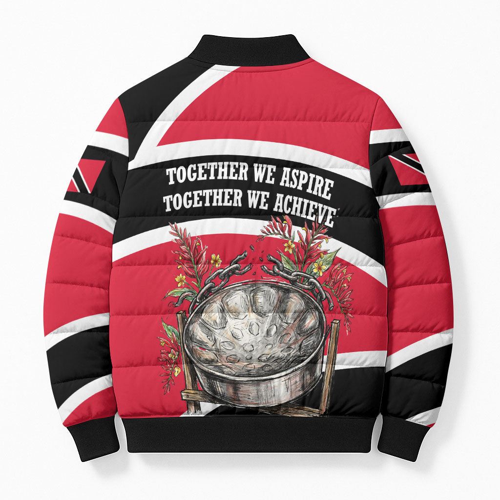 Trinidad And Tobago Independence Day Scarlet Ibis Bomber Puffer Jacket Steelpan Heritage National Flag