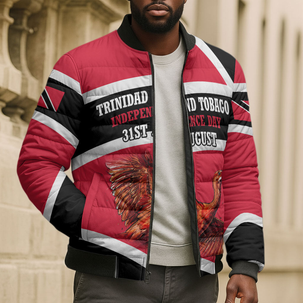Trinidad And Tobago Independence Day Scarlet Ibis Bomber Puffer Jacket Steelpan Heritage National Flag