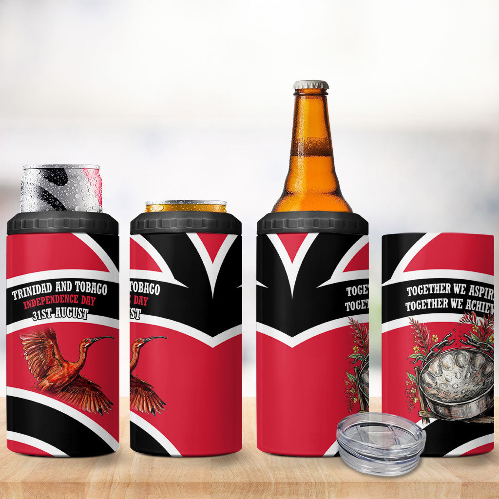 Trinidad And Tobago Independence Day Scarlet Ibis 4 in 1 Can Cooler Tumbler Steelpan Heritage National Flag