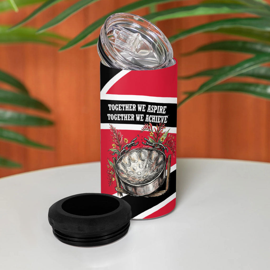Trinidad And Tobago Independence Day Scarlet Ibis 4 in 1 Can Cooler Tumbler Steelpan Heritage National Flag