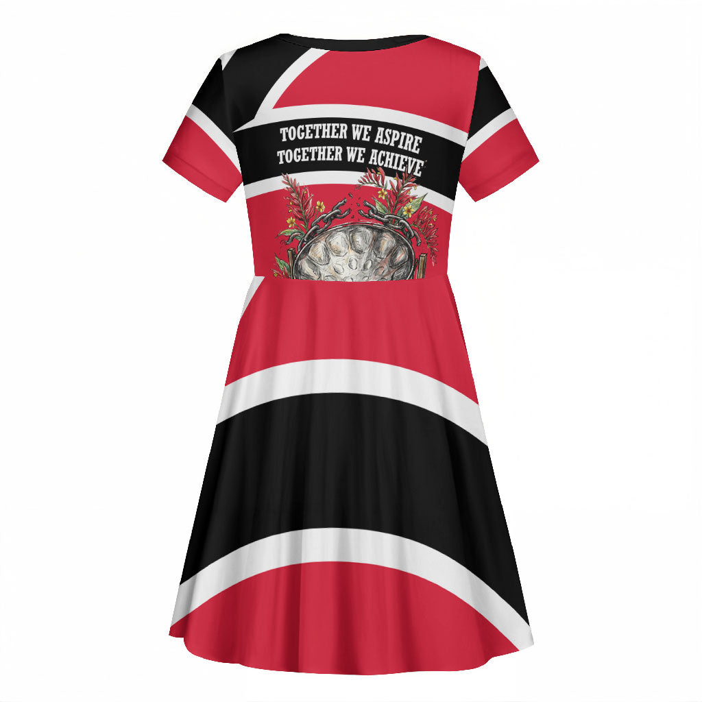Trinidad And Tobago Independence Day Scarlet Ibis Kid Short Sleeve Dress Steelpan Heritage National Flag