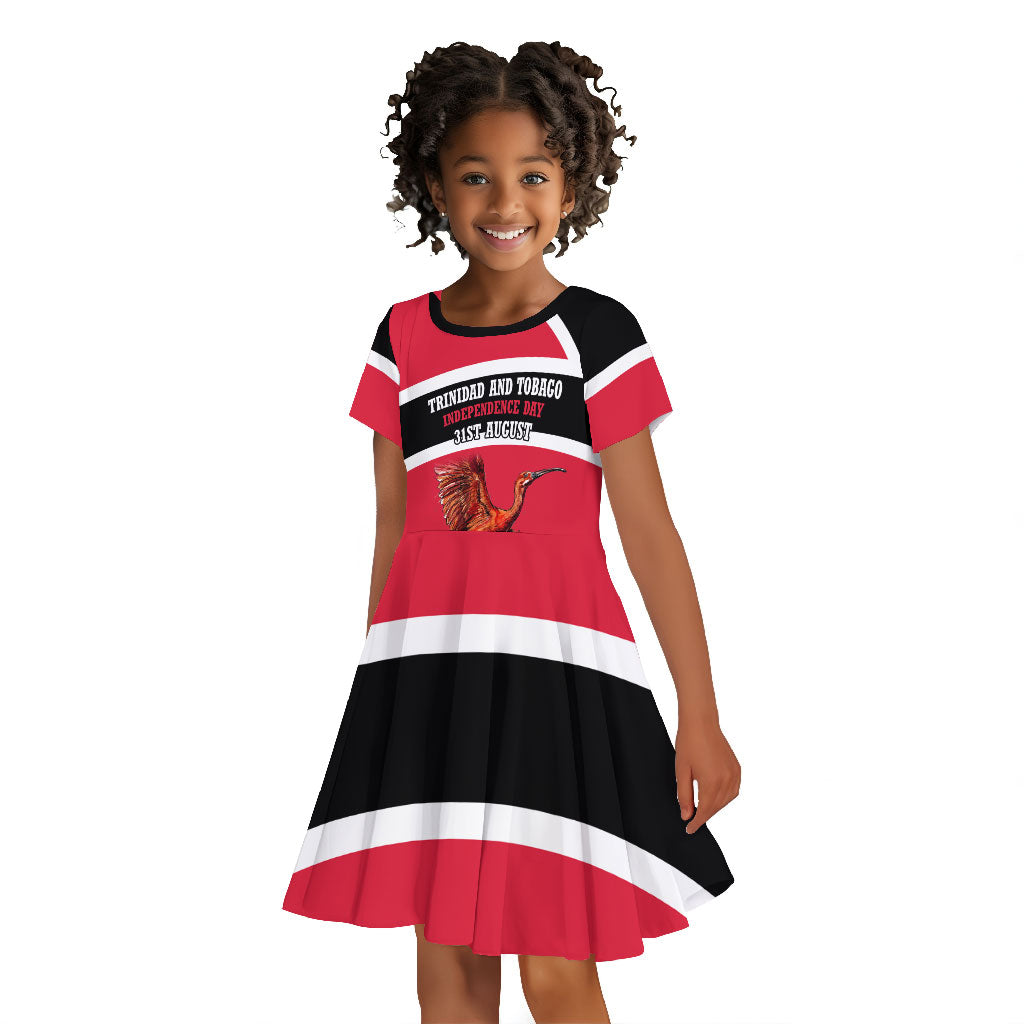 Trinidad And Tobago Independence Day Scarlet Ibis Kid Short Sleeve Dress Steelpan Heritage National Flag