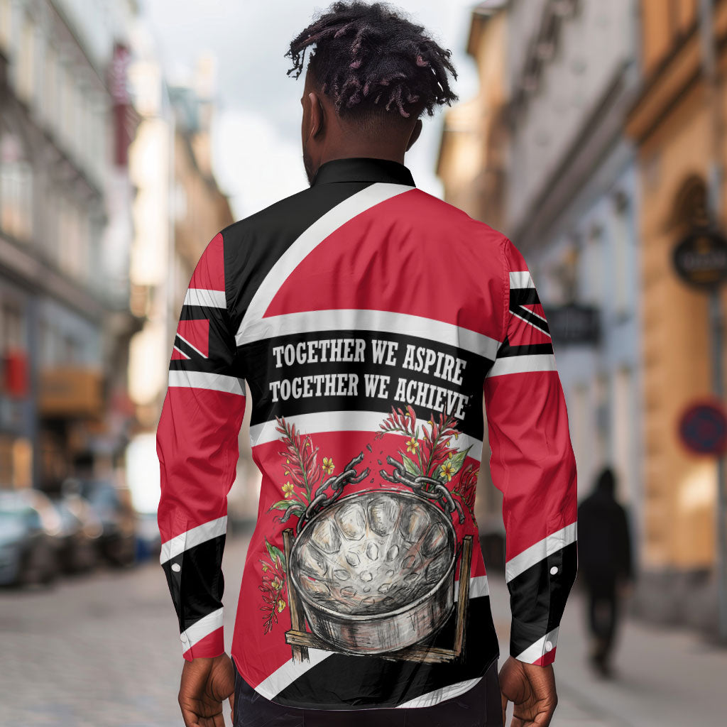 Trinidad And Tobago Independence Day Scarlet Ibis Long Sleeve Button Shirt Steelpan Heritage National Flag