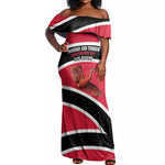 Trinidad And Tobago Independence Day Scarlet Ibis Off Shoulder Maxi Dress Steelpan Heritage National Flag