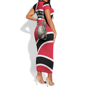 Trinidad And Tobago Independence Day Scarlet Ibis Short Sleeve Bodycon Dress Steelpan Heritage National Flag