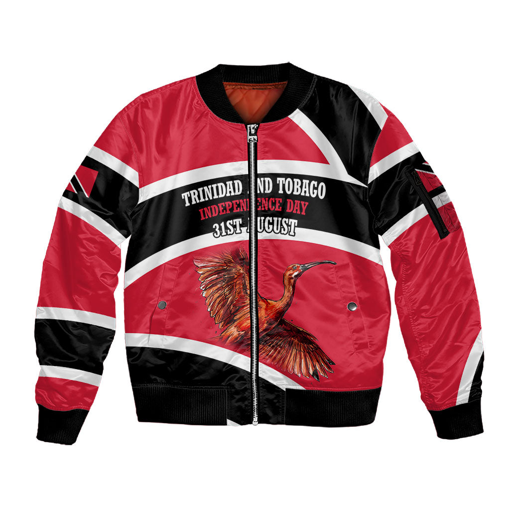 Trinidad And Tobago Independence Day Scarlet Ibis Sleeve Zip Bomber Jacket Steelpan Heritage National Flag
