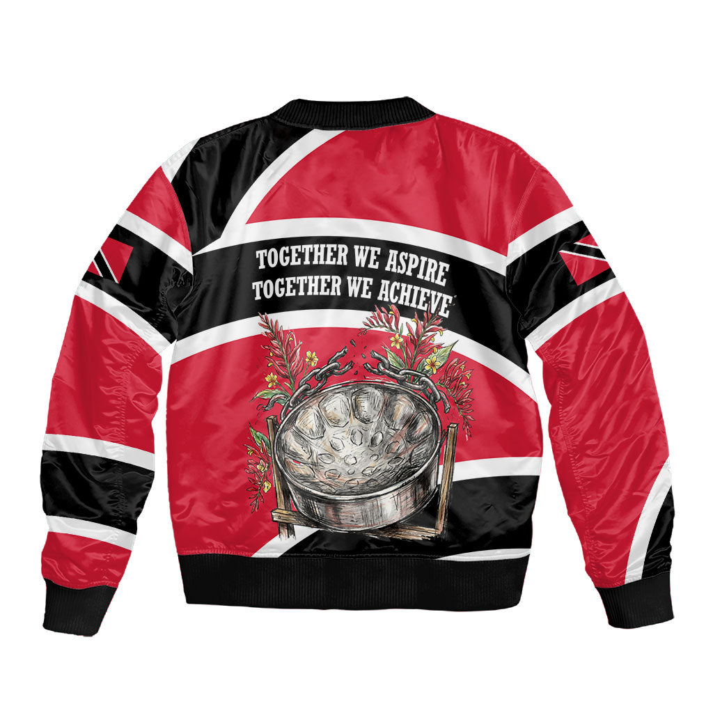 Trinidad And Tobago Independence Day Scarlet Ibis Sleeve Zip Bomber Jacket Steelpan Heritage National Flag