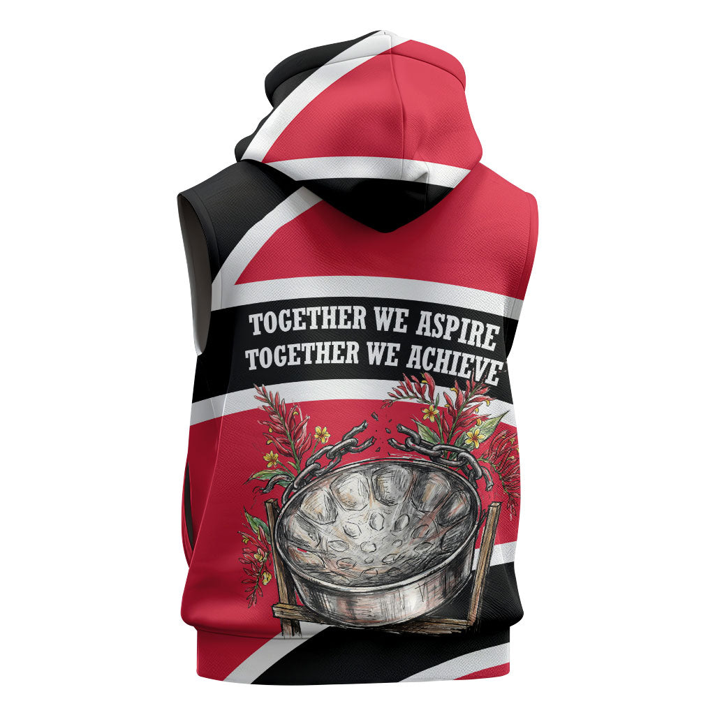 Trinidad And Tobago Independence Day Scarlet Ibis Sleeveless Zip Hoodie Steelpan Heritage National Flag