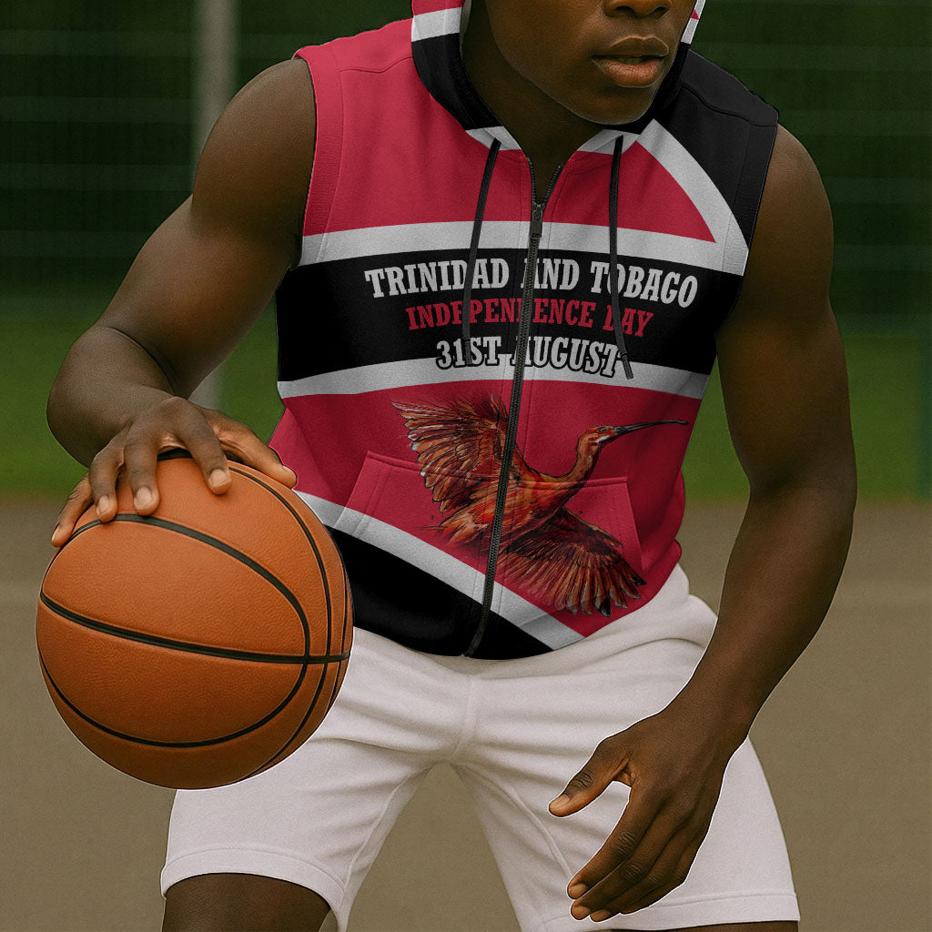 Trinidad And Tobago Independence Day Scarlet Ibis Sleeveless Zip Hoodie Steelpan Heritage National Flag