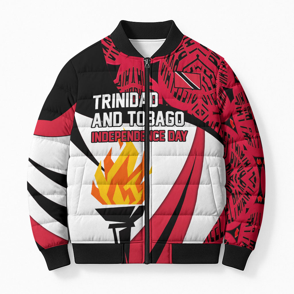 Trinidad And Tobago Independence Day Bomber Puffer Jacket Freedom Torch Heritage Symbols